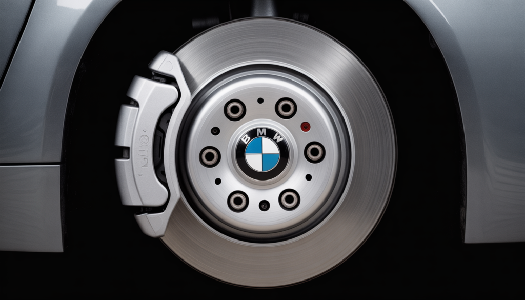 Gros plan sur le système de freinage d'une BMW Série 1 avec disques et étriers d'origine