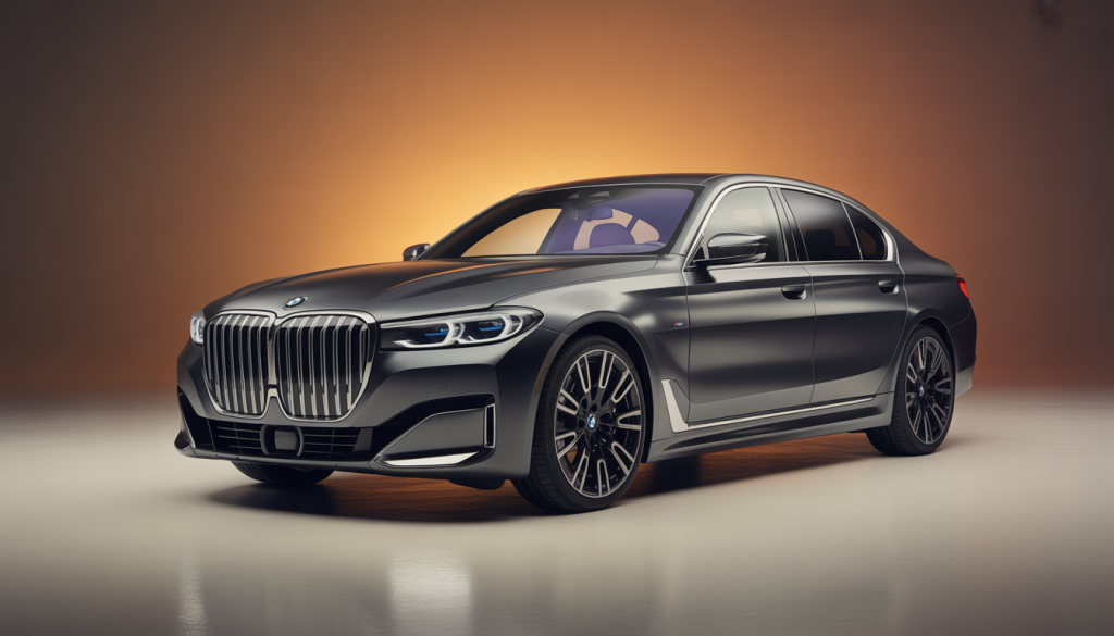 Voiture BMW de luxe avec finition métallisée personnalisée en lumière douce