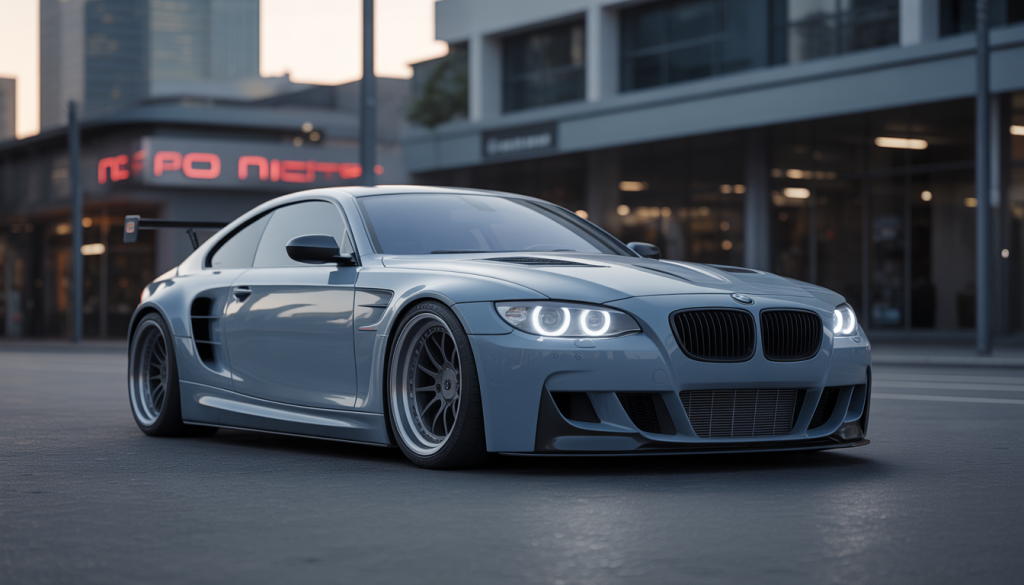 BMW modifiée avec kit carrosserie agressif et roues sport