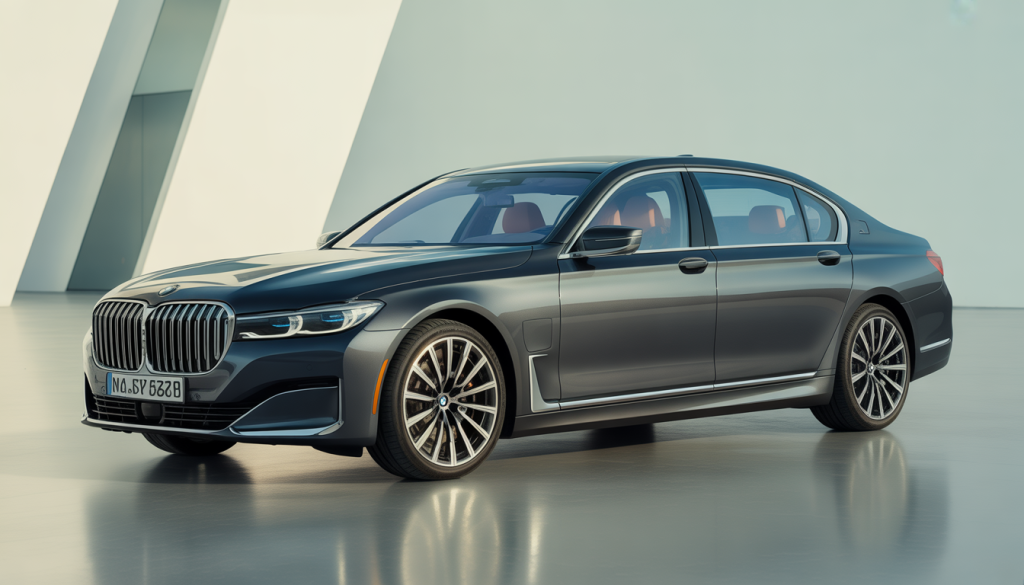 BMW Série 7 berline de luxe avec lignes élégantes et phares LED