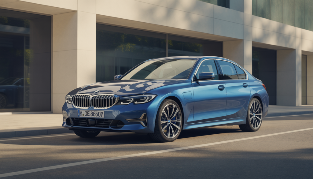 BMW Série 3 d’occasion au design sportif stationnée en ville