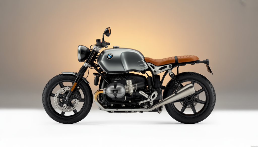Photo réaliste de la moto BMW R Nine T, design rétro-moderne