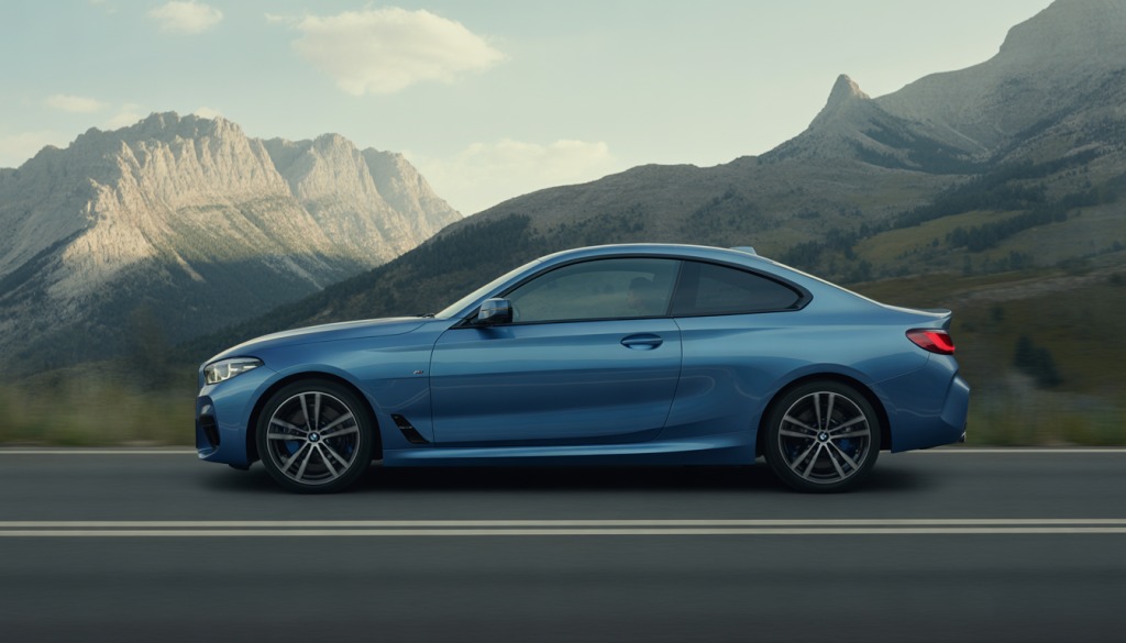 BMW Série 2 Coupé roulant sur une route de montagne au design moderne