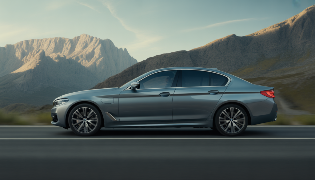 BMW Série 5 2023 sur une route de montagne, vue dynamique