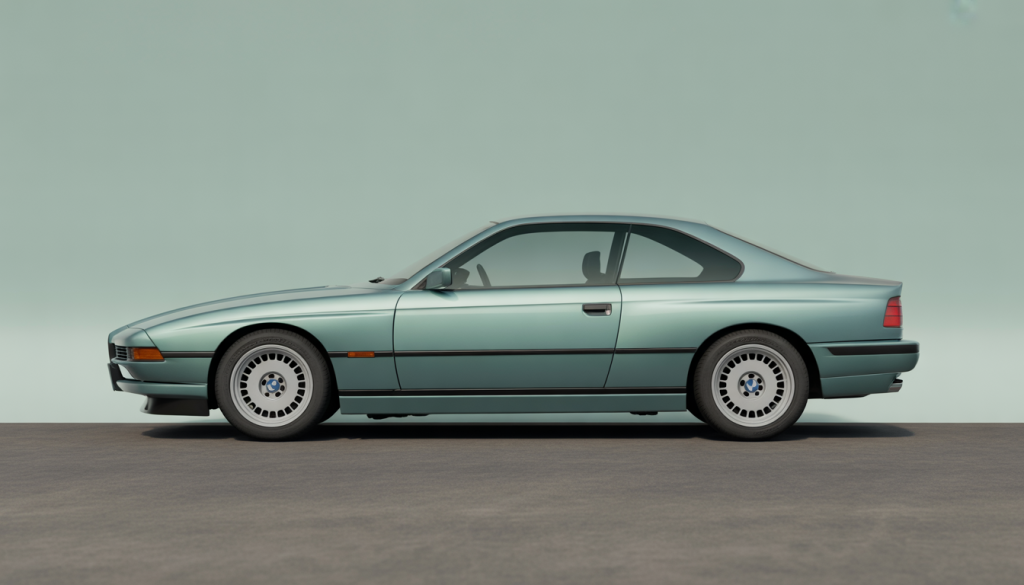 Vue latérale de la BMW Série 8 E31 avec phares escamotables