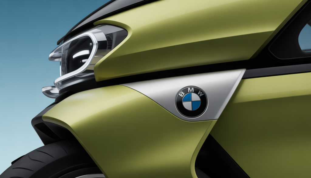 Gros plan photoréaliste du montant C d'une BMW avec chrome et reflets