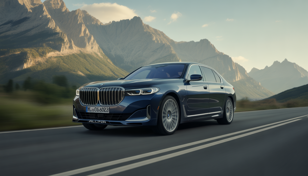 BMW Alpina de luxe sur route de montagne, finition métallisée