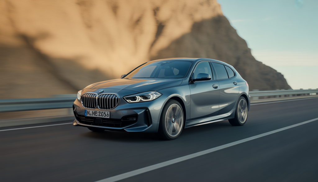 BMW Série 1 : Les Points Clés, Tendances et Développements 12 BMW Série 1 en mouvement avec design sportif et calandre marquante