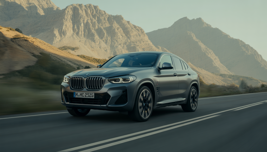 Résumé Détaillé sur le BMW X4 8 BMW X4 2025 sur route de montagne avec design sportif et toit panoramique