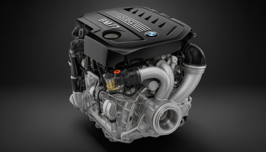 Vue détaillée du moteur diesel BMW M47 avec injection common rail et turbo à géométrie variable