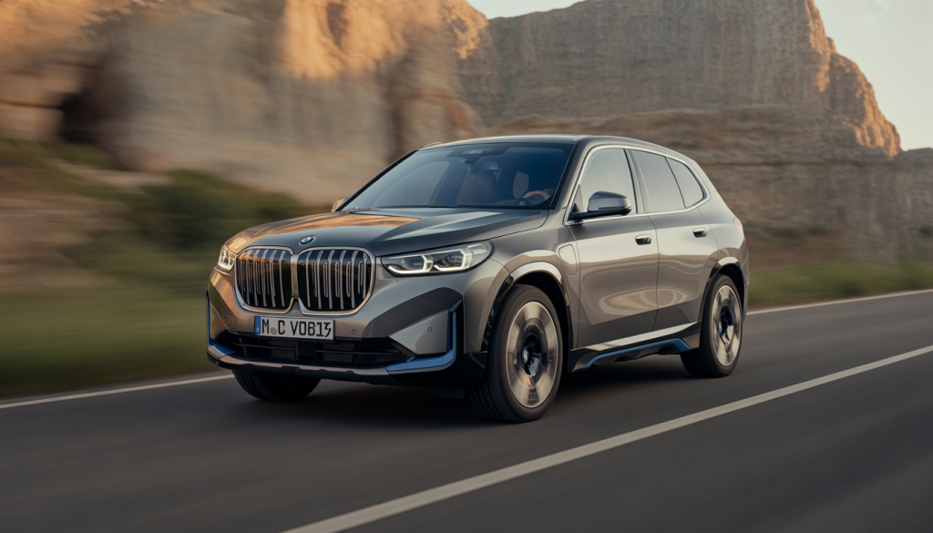 BMW iX1 roulant, SUV électrique avec calandre éclairée et phares LED