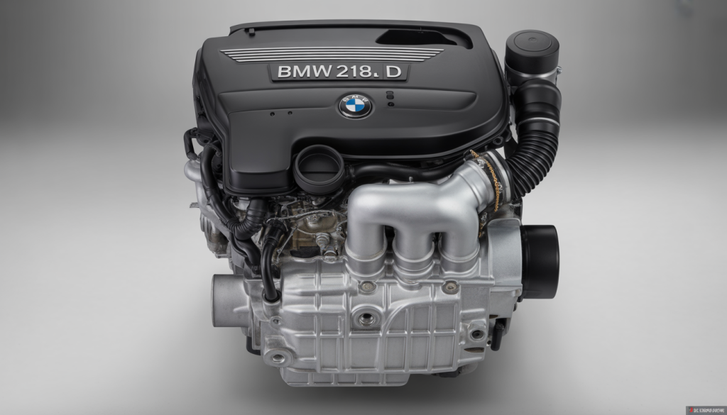 Vue détaillée du moteur diesel BMW 218d 2.0L avec soupape EGR et chaîne de distribution