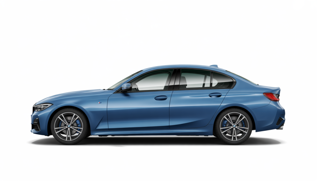 Vue latérale d'une BMW 320d M Sport au design moderne et finition métallique