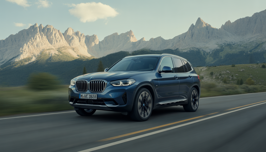 BMW X3 roulant sur une route de montagne pittoresque