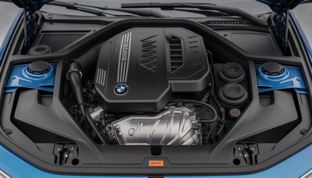 Vue détaillée du moteur hybride de la BMW Série 1