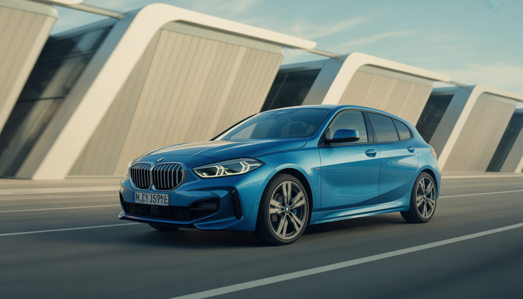 Photo professionnelle d'une BMW Série 1 moderne vue en angle dynamique