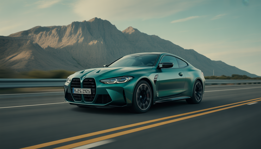 BMW M4 : Les Points Clés, Dernières Tendances et Développements 7 BMW M4 2025 on road, dynamic shot, aggressive design, sporty lines, professional photography