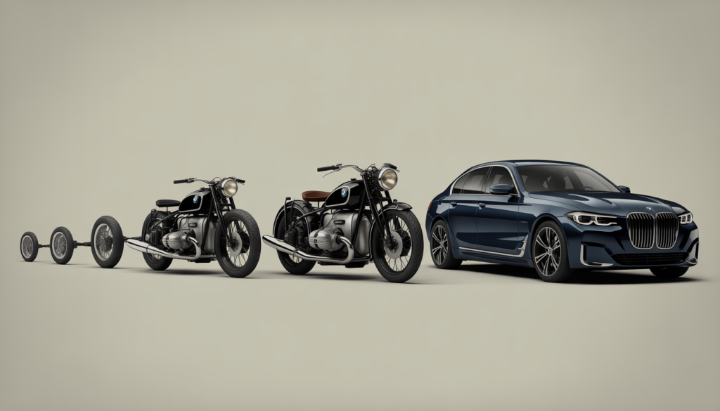 Histoire de BMW : De l'aviation à l'innovation automobile 13 Chronologie BMW photoréaliste du moteur d'avion WWI à une voiture de luxe moderne