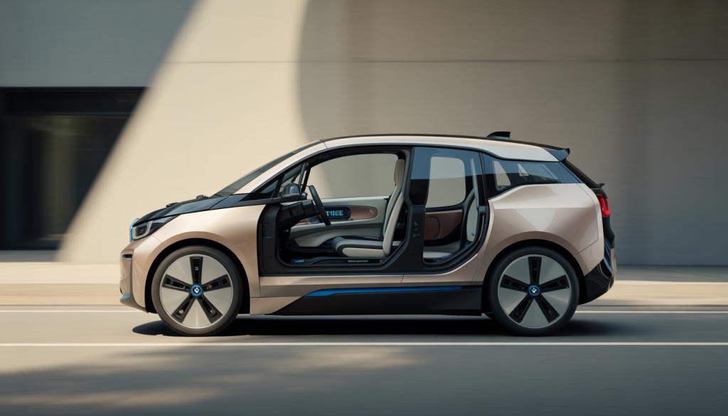 BMW i3 : Un Résumé Détaillé 5 Vue latérale de la BMW i3 2026 avec design compact et intérieur futuriste