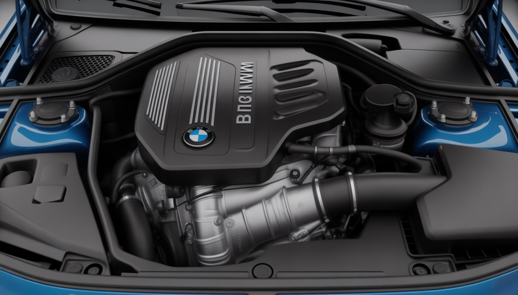 Gros plan du moteur BMW 118d avec injecteurs, turbo et culasse ouverte