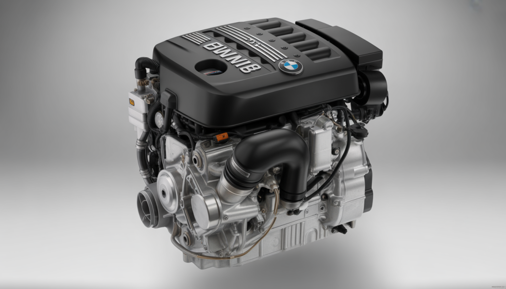 Gros plan du moteur BMW B38 3 cylindres avec turbo TwinScroll