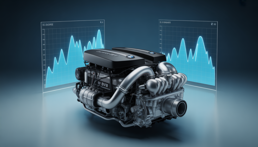 Moteur V8 BMW photoréaliste avec cylindres visibles et turbo