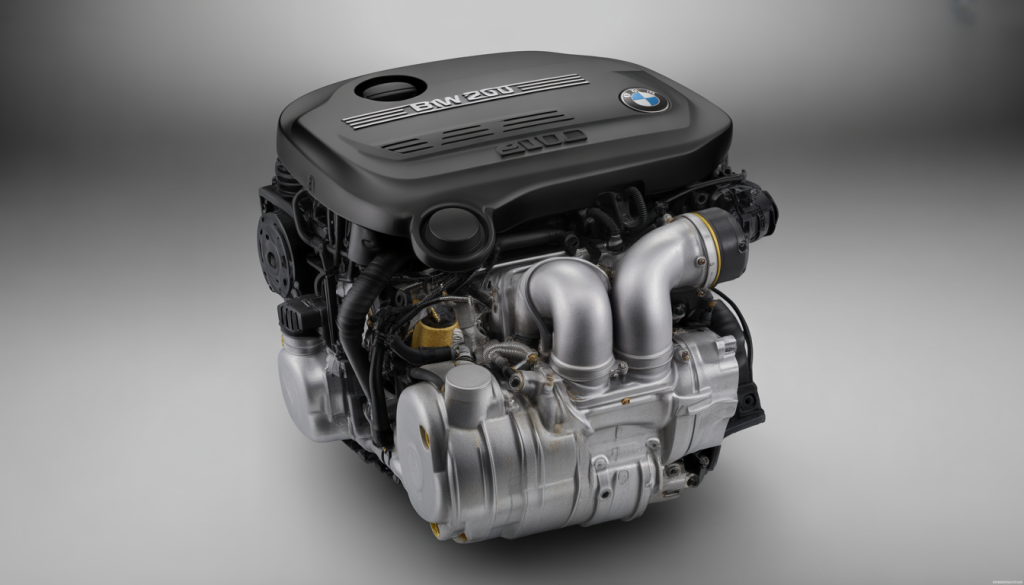 Gros plan du moteur BMW 20d 190cv avec turbo et injection visibles
