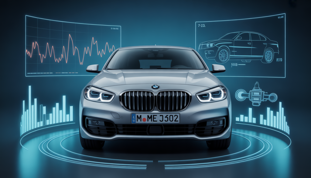 Tableau de bord BMW Série 1 avec voyant moteur allumé et graphiques holographiques