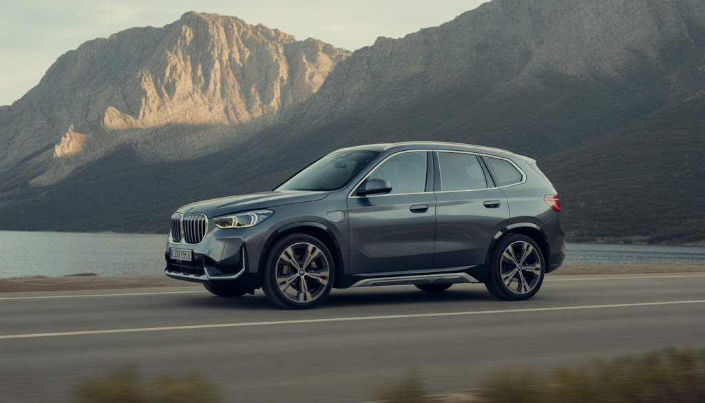 Vue avant trois-quarts du nouveau BMW X1 sous lumière naturelle