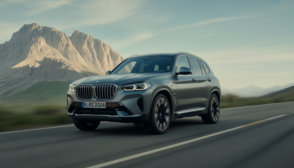 BMW X3 2024 SUV hybride sur route de montagne, design moderne